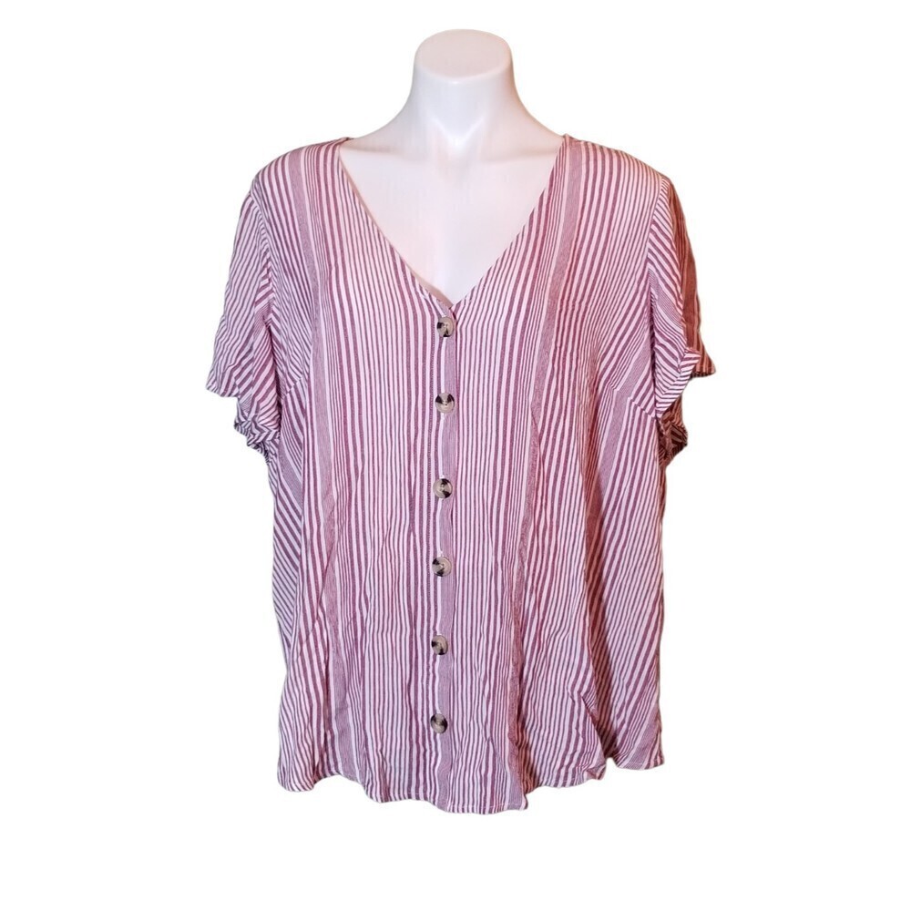 Torrid Womens Top Rayon Crepe Striped Button Front Blouse Top Red Wine Size 2